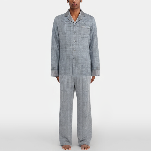 Gray plaid breathable men's pajama set