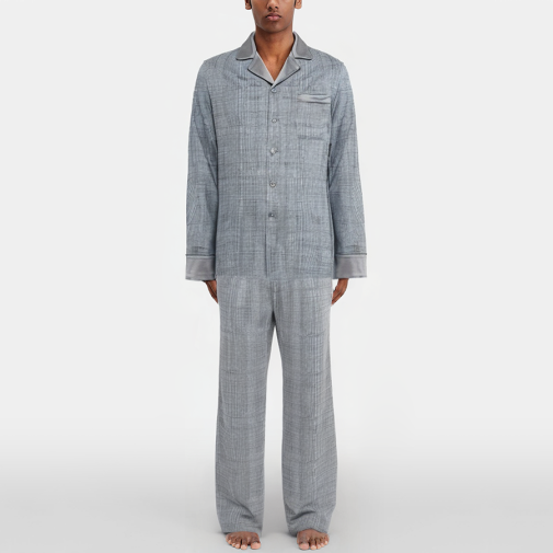 Gray plaid breathable men's pajama set