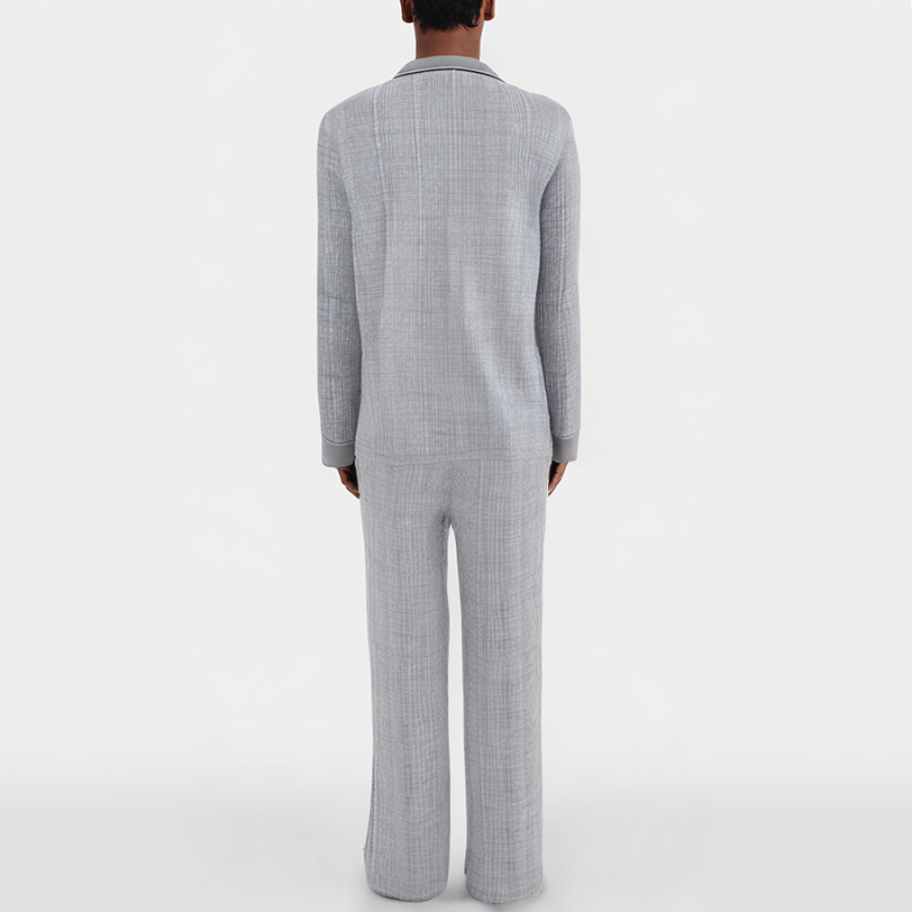 Gray plaid breathable men's pajama set