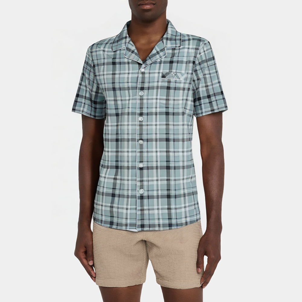 Plaid lapel casual men's short-sleeved pajamas