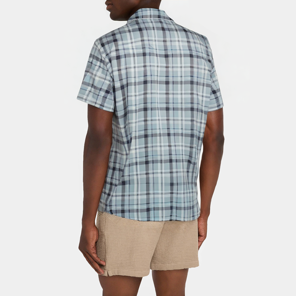 Plaid lapel casual men's short-sleeved pajamas