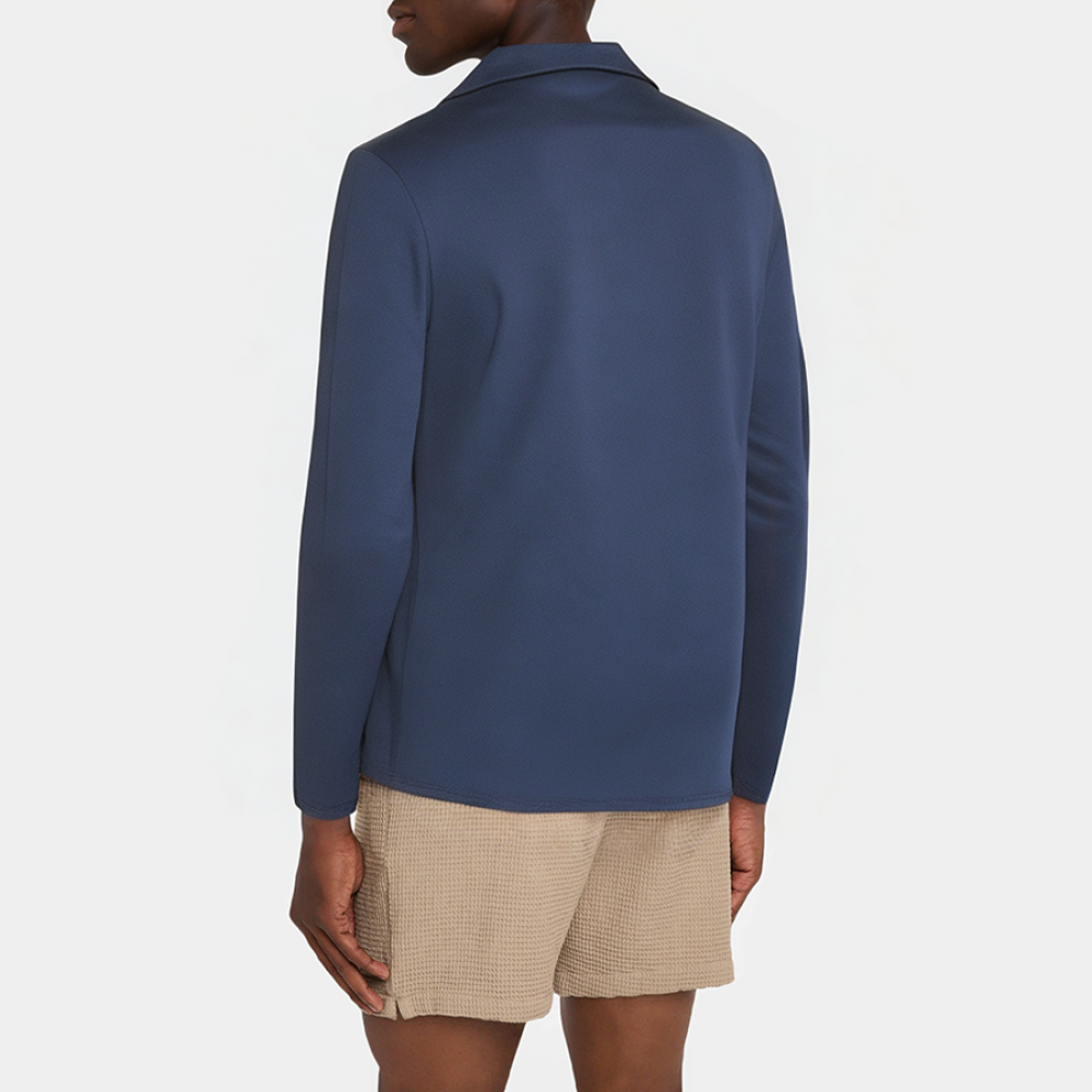 Blue single-breasted men's long-sleeved pajamas