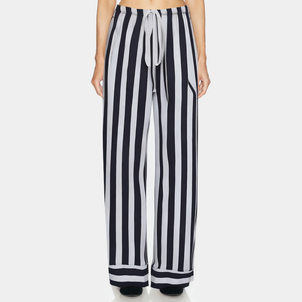 Striped straight-leg lace-up women's long pajama pants