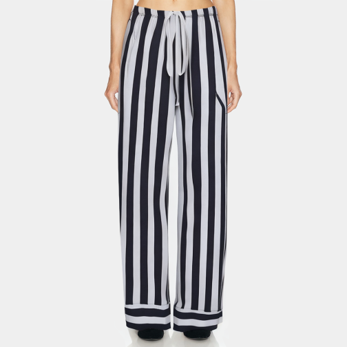 Striped straight-leg lace-up women's long pajama pants