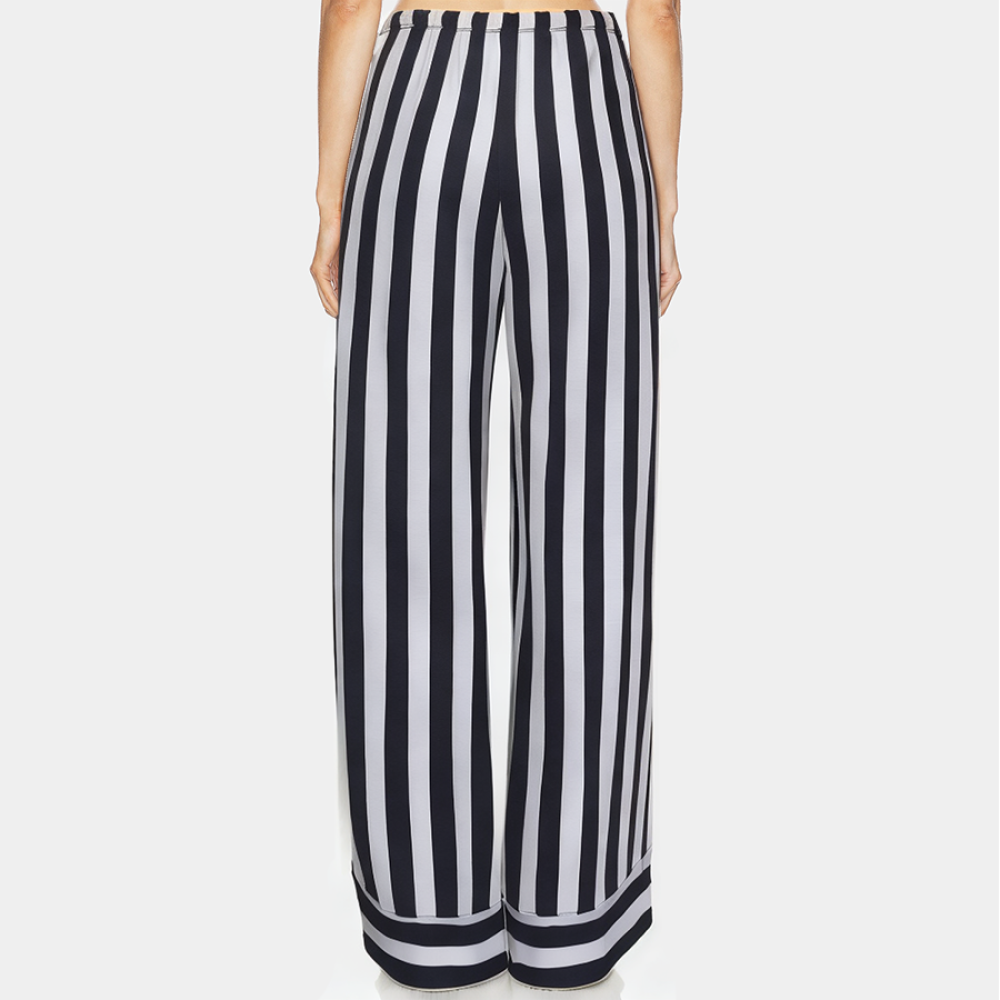 Striped straight-leg lace-up women's long pajama pants