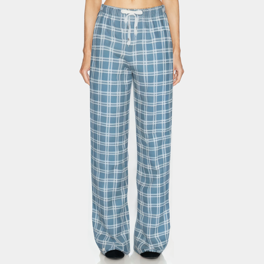 Lightweight plaid straight-leg women's long pajama pants