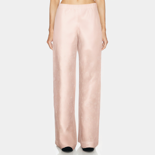 Pink printed elastic waist women's pajama pants