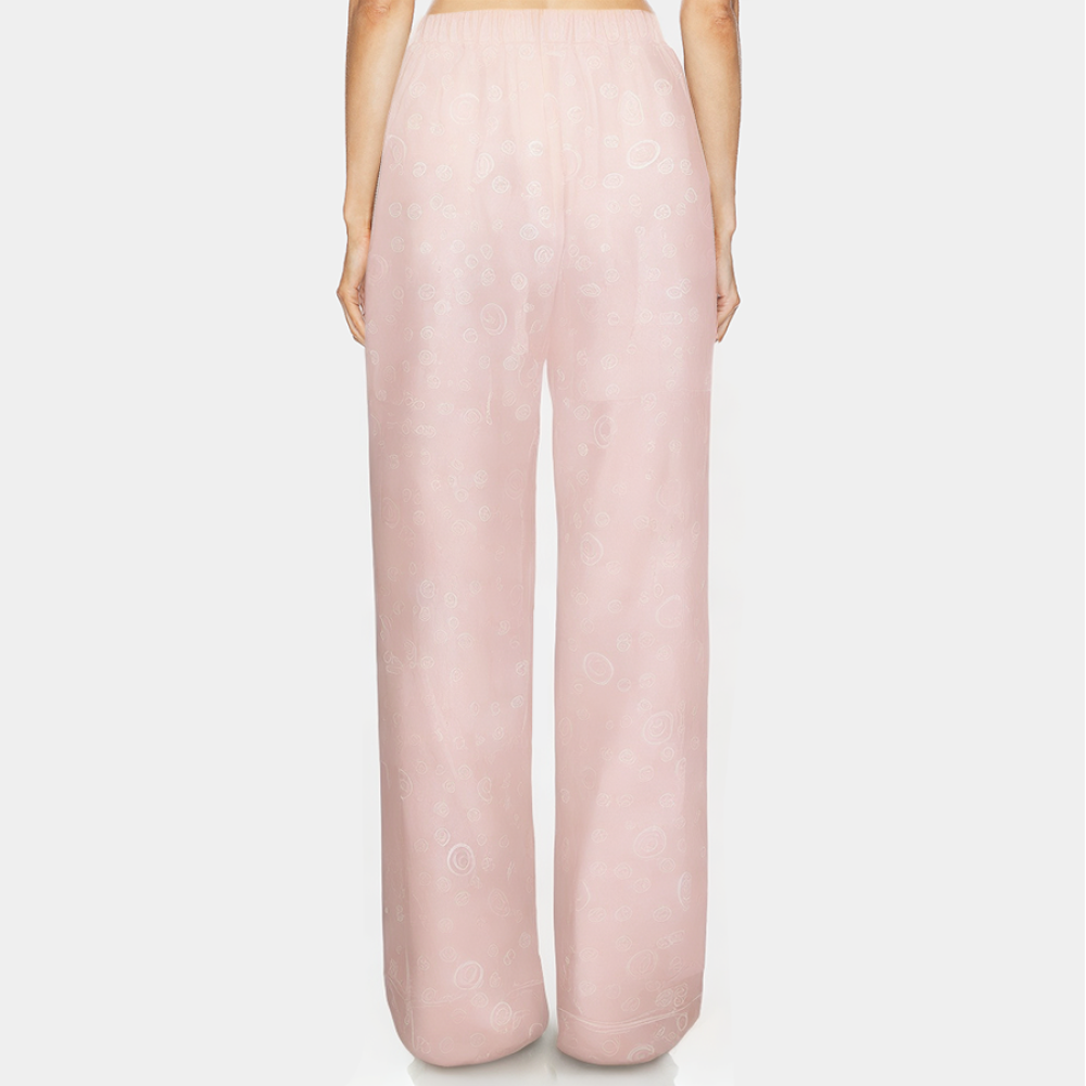 Pink printed elastic waist women's pajama pants