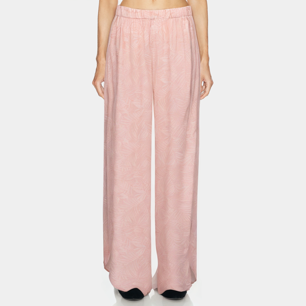 Pink elastic waist breathable women's long pajama pants