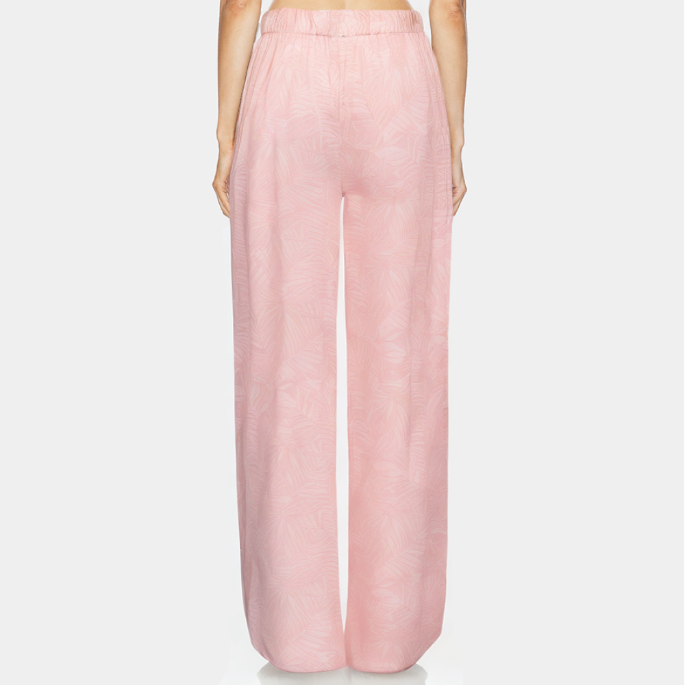 Pink elastic waist breathable women's long pajama pants