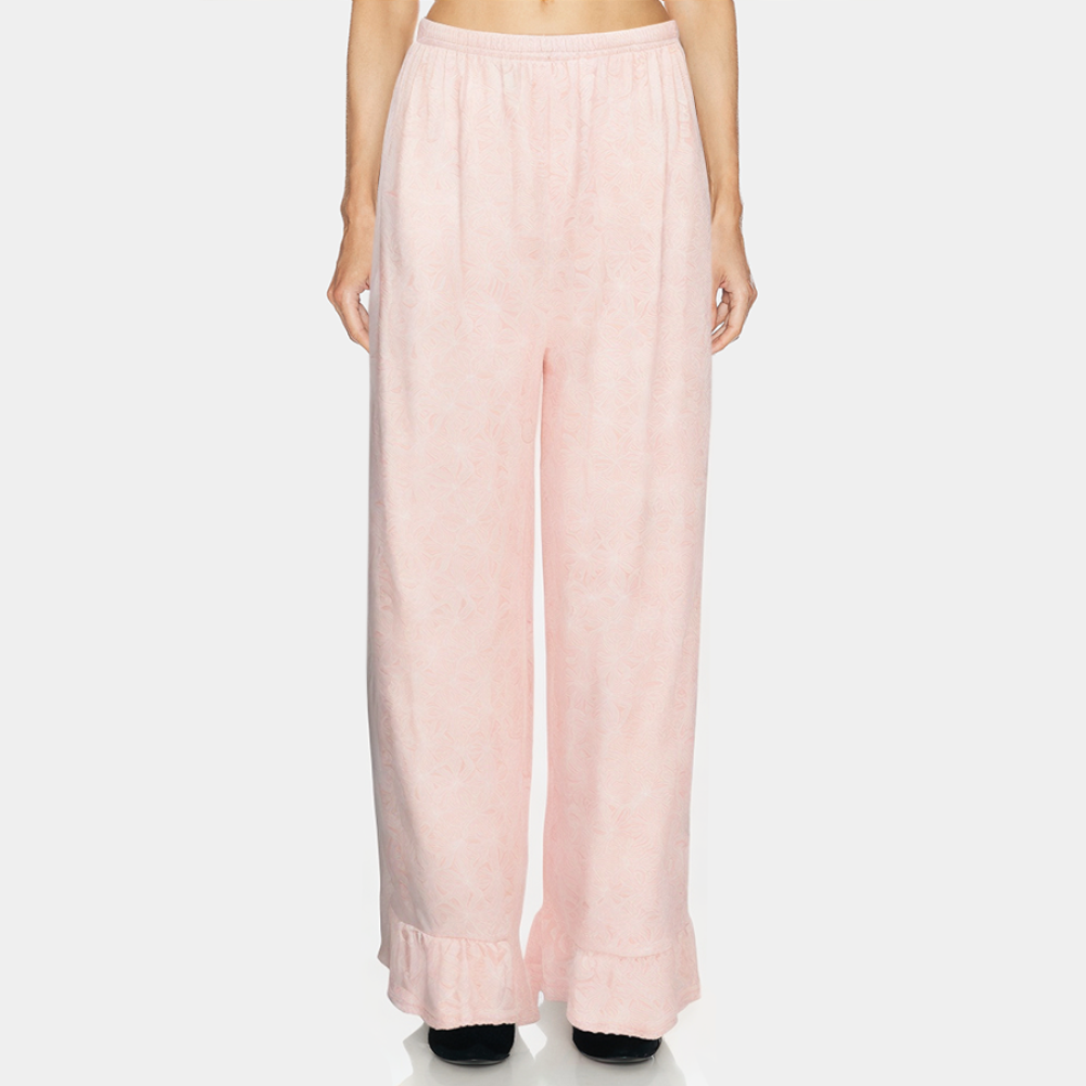 Simple pink ruffled women's long pajama pants