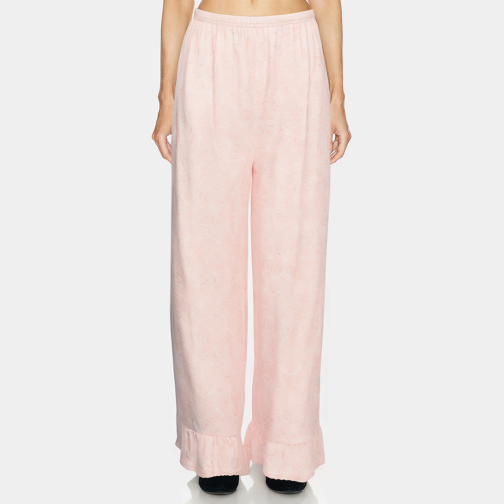 Simple pink ruffled women's long pajama pants