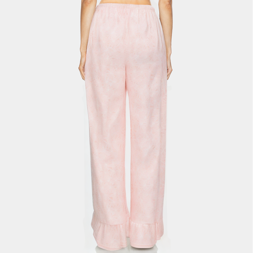 Simple pink ruffled women's long pajama pants