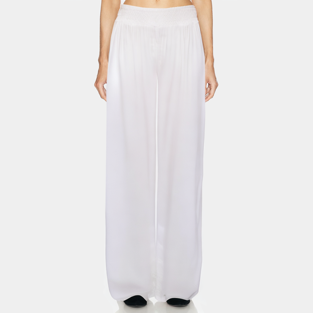 Elegant white elastic waist women's long pajama pants