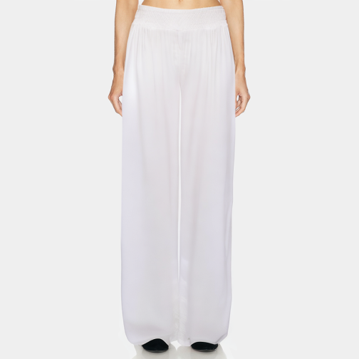 Elegant white elastic waist women's long pajama pants