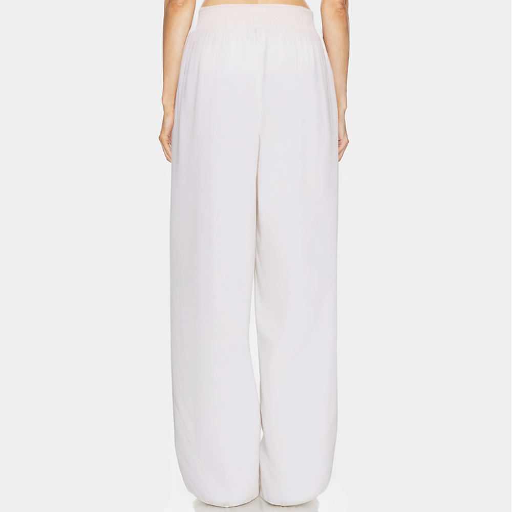 Elegant white elastic waist women's long pajama pants