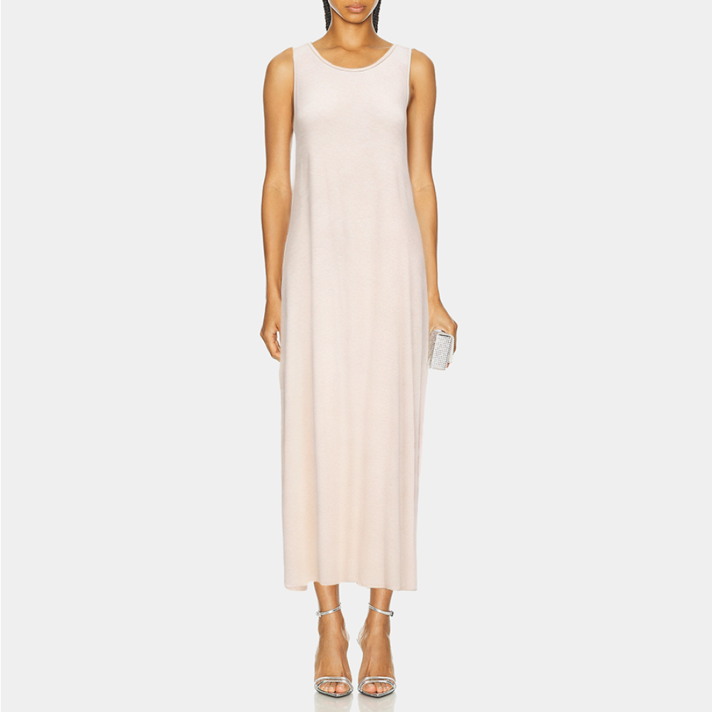 Simple solid color round neck women's nightgown