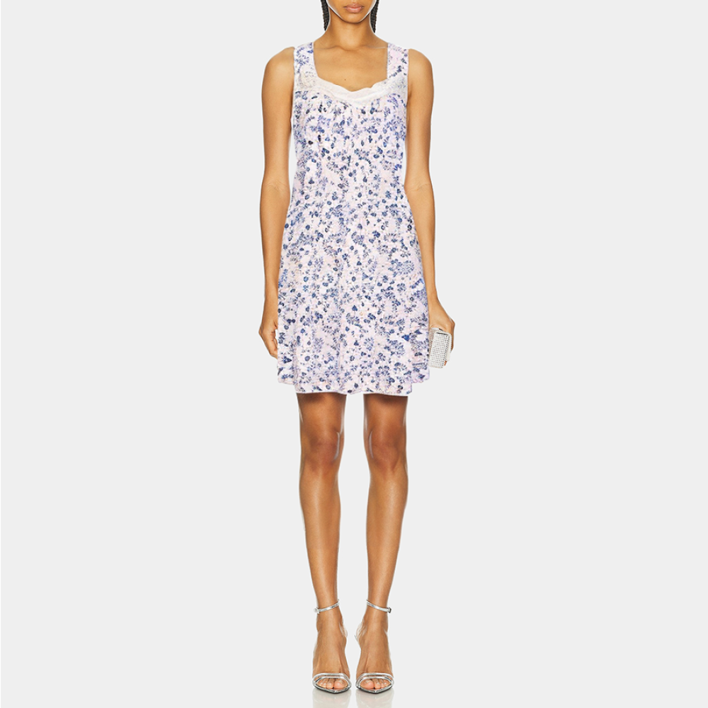 Square-neck soft floral women's nightgown