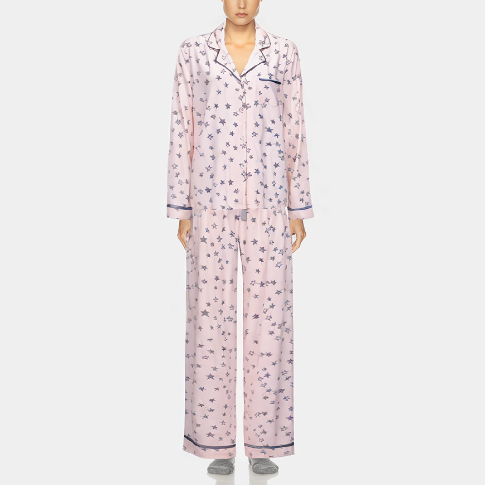 Pink printed breathable women's pajama set