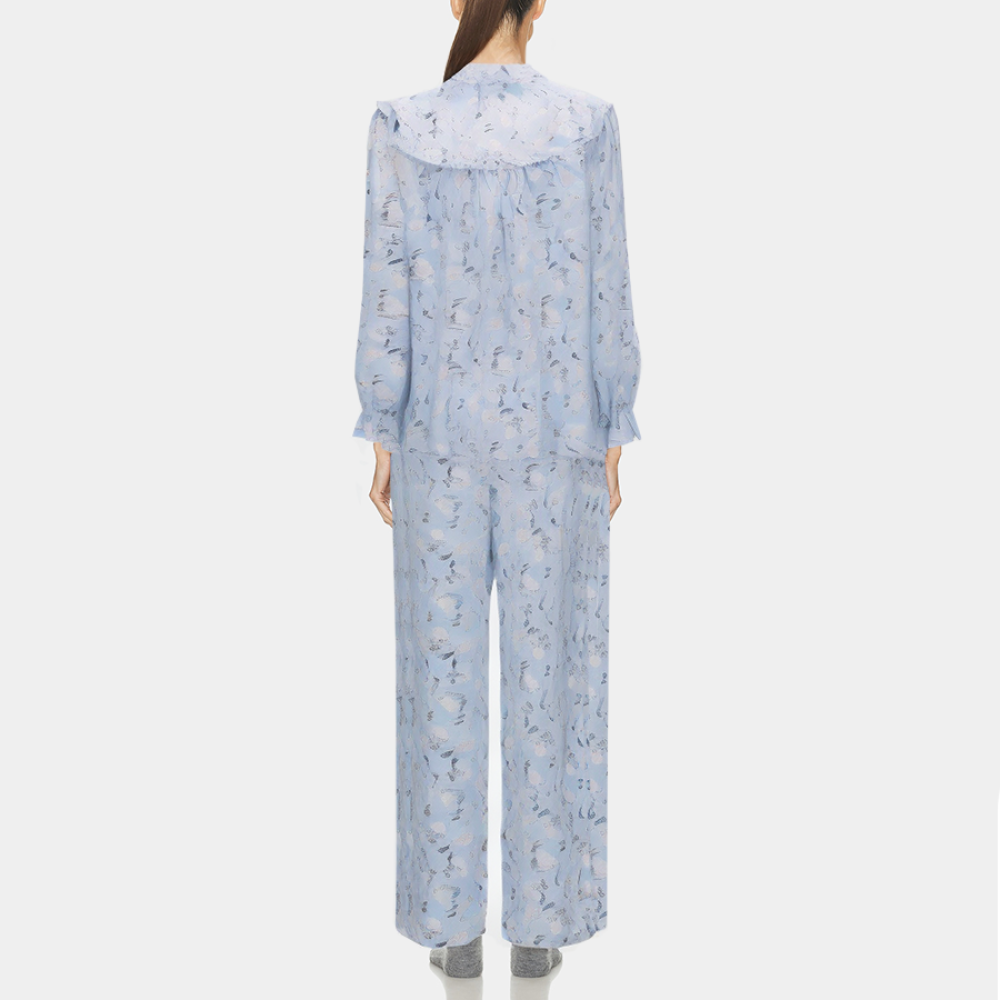 Blue printed loose women's pajamas set