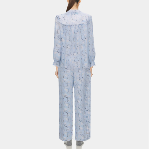 Blue printed loose women's pajamas set