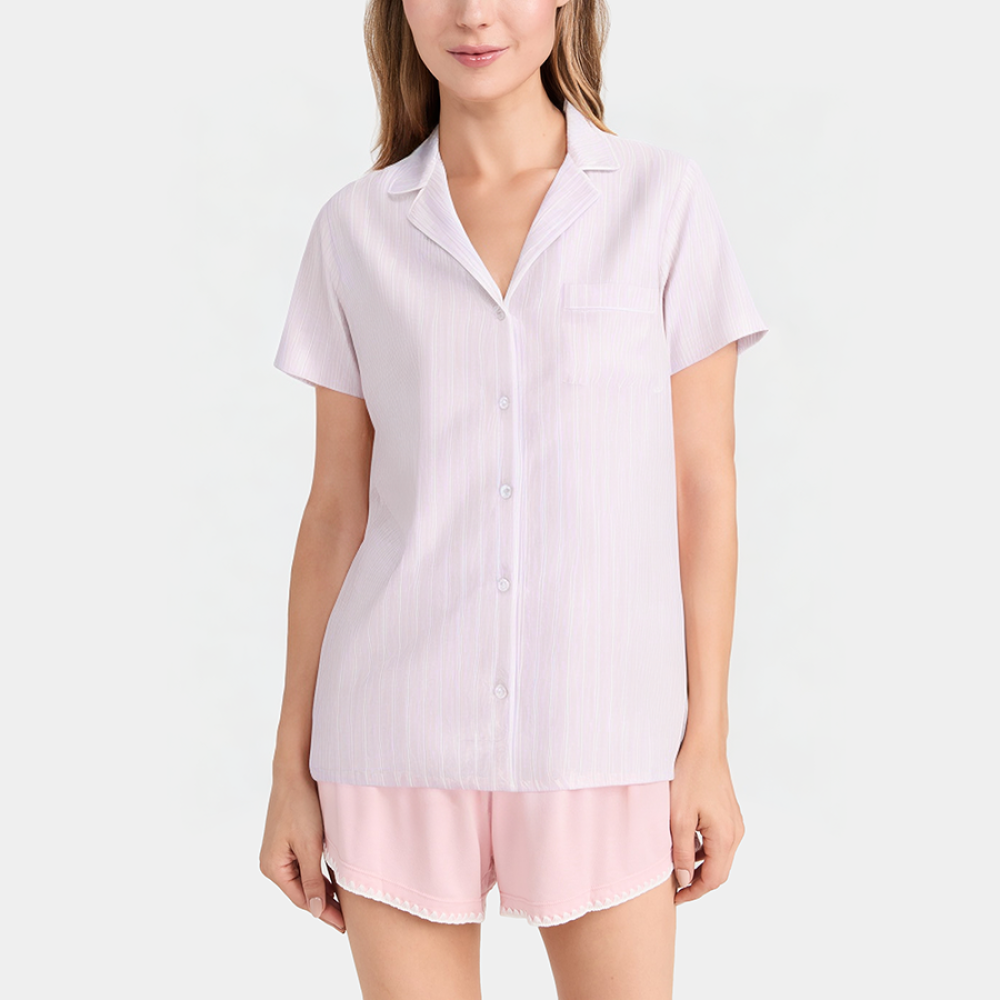 Simple striped lapel single-breasted women's pajamas