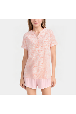 Pink V-neck women's short-sleeved pajamas