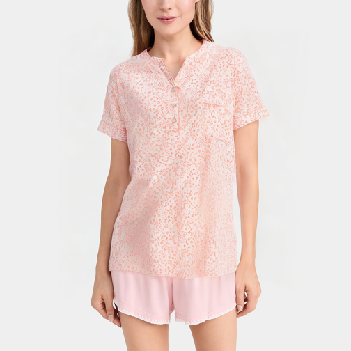Pink V-neck women's short-sleeved pajamas