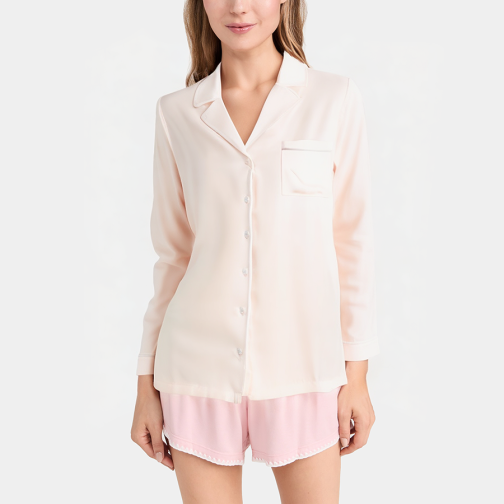 Pink breathable women's long-sleeved pajamas