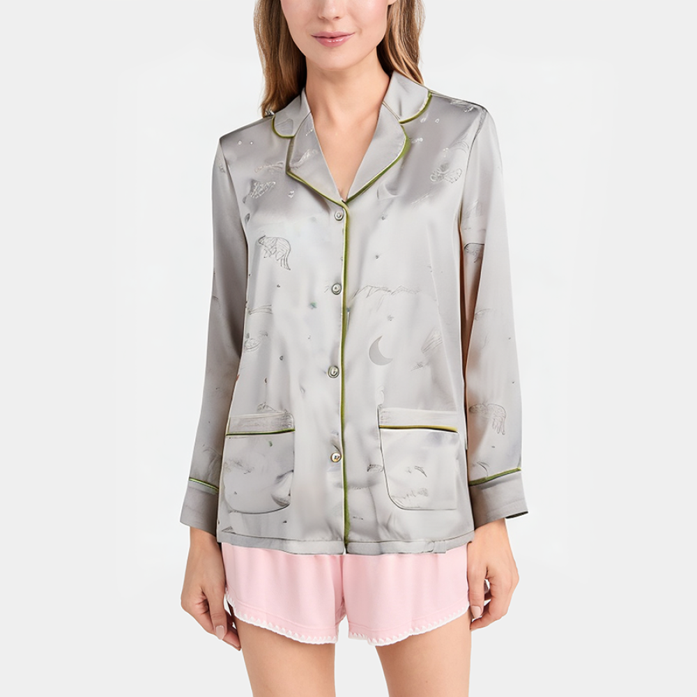 Jacquard satin women's long sleeve pajamas