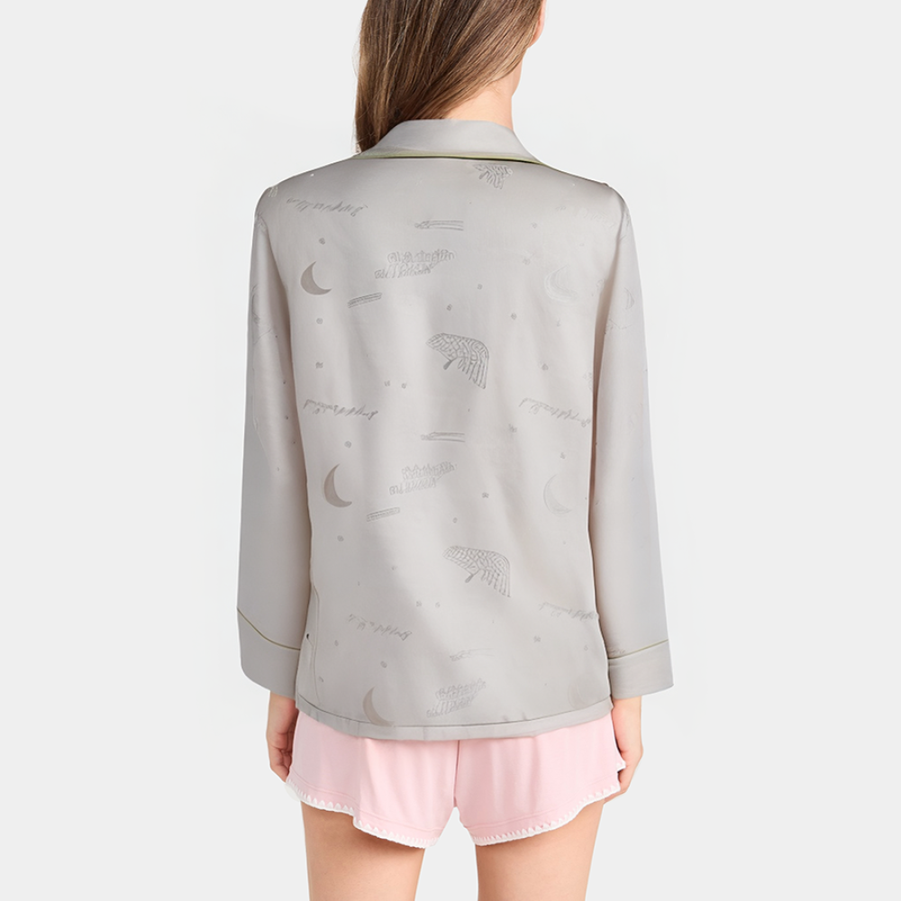 Jacquard satin women's long sleeve pajamas