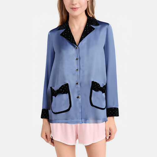 Contrast color thin satin women's pajamas