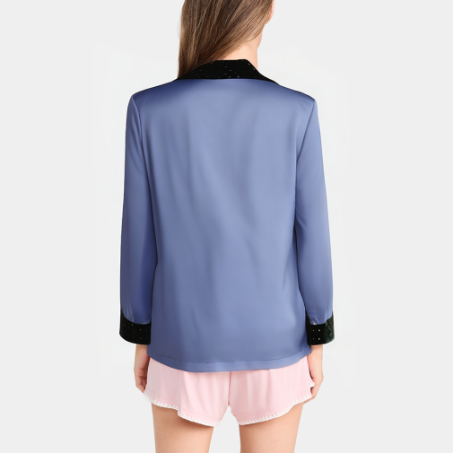 Contrast color thin satin women's pajamas