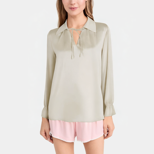 Beige casual lapel women's long sleeve pajamas