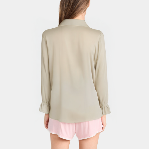 Beige casual lapel women's long sleeve pajamas