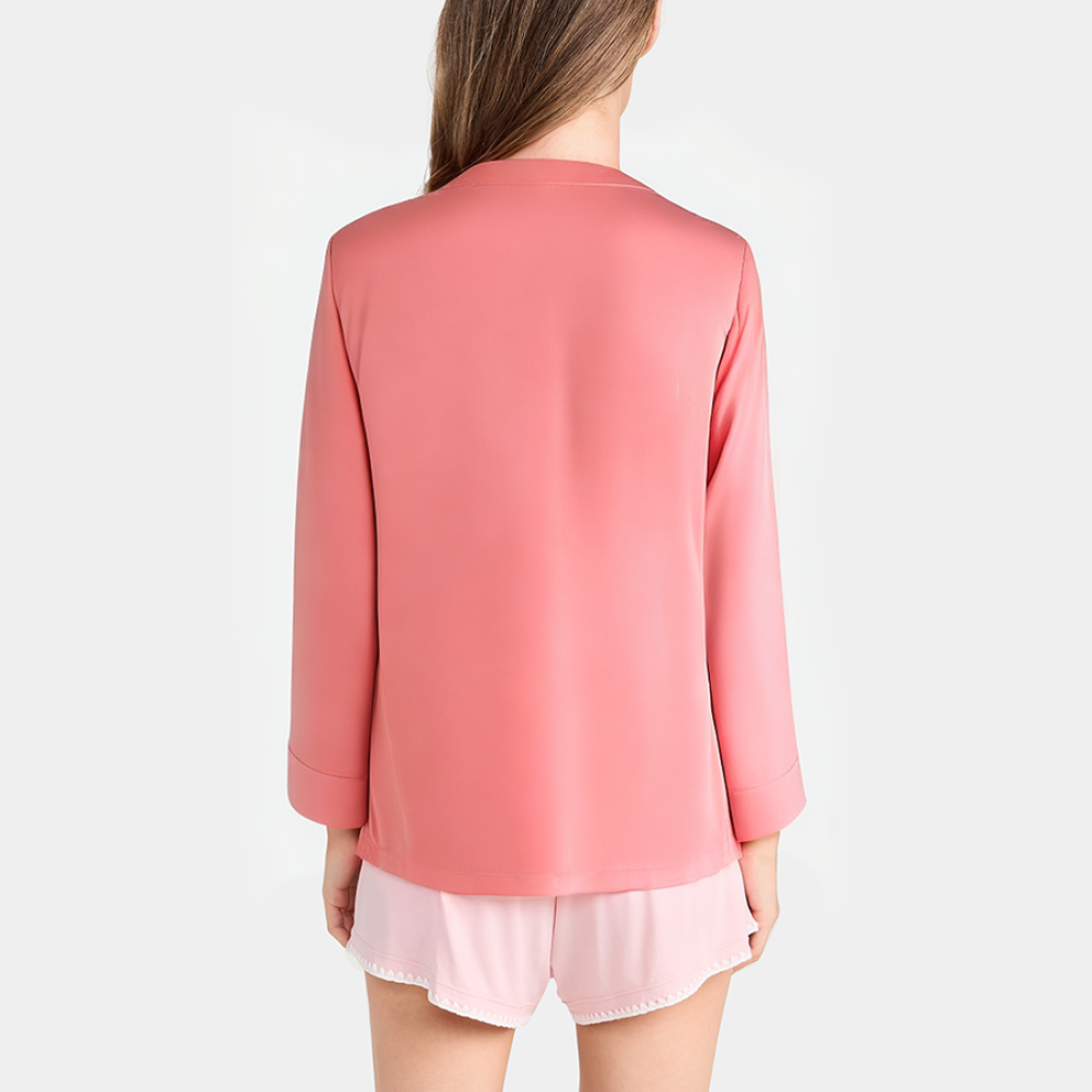 Pink satin women's long-sleeved pajamas