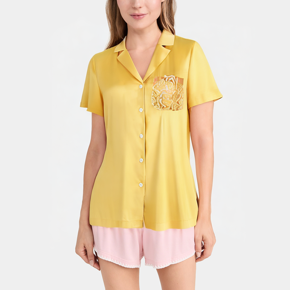 Yellow casual women's short-sleeved pajamas
