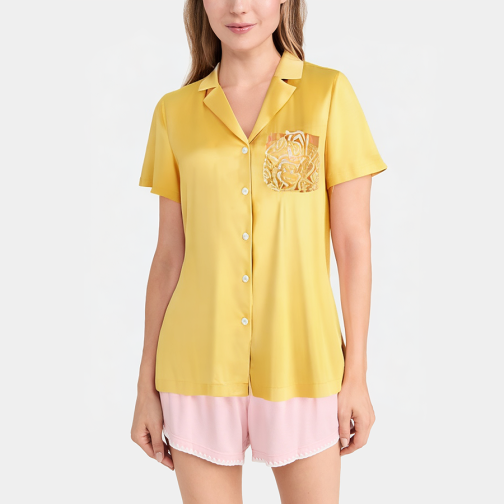 Yellow casual women's short-sleeved pajamas