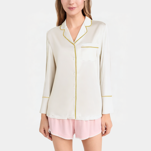 Casual satin women's long sleeve pajamas