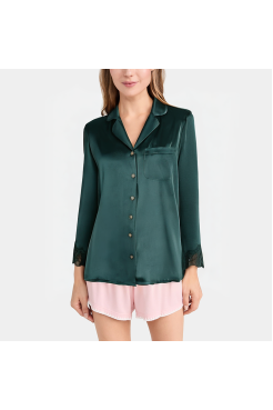 Green satin women's long-sleeved pajamas