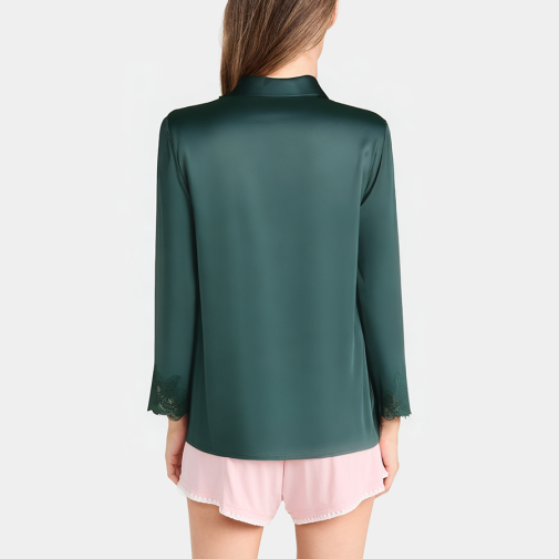 Green satin women's long-sleeved pajamas