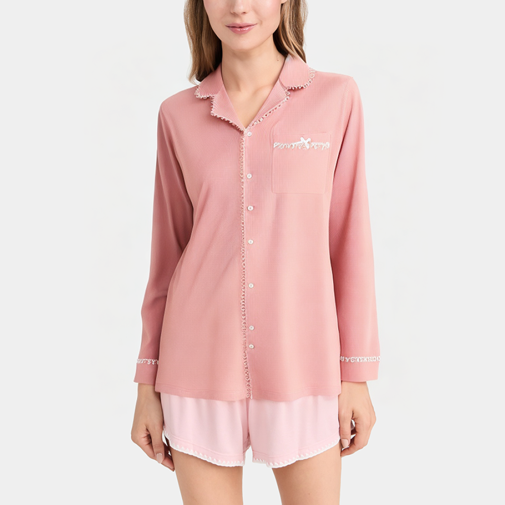 Simple knitted women's long-sleeved pajamas