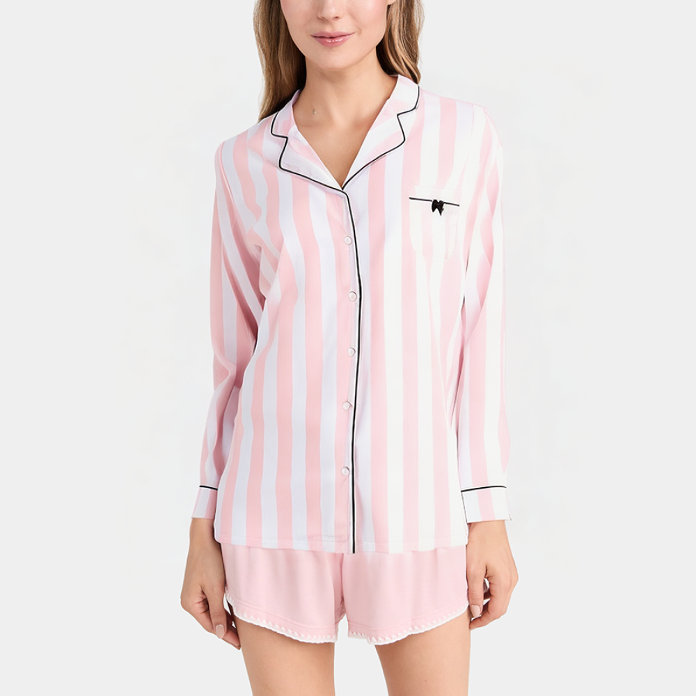 Striped satin women's long sleeve pajamas