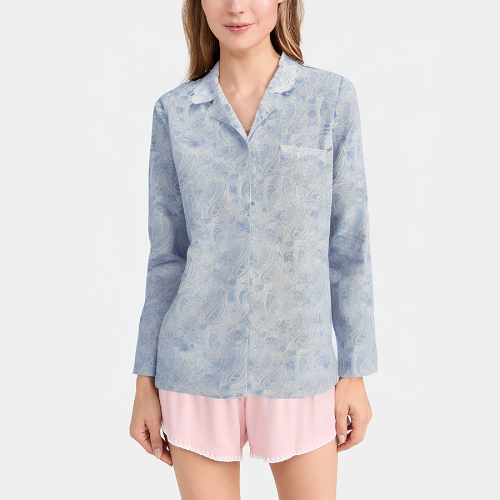 Blue printed lapel women's pajamas
