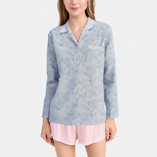 Blue printed lapel women's pajamas