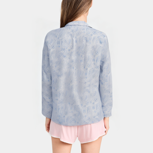 Blue printed lapel women's pajamas