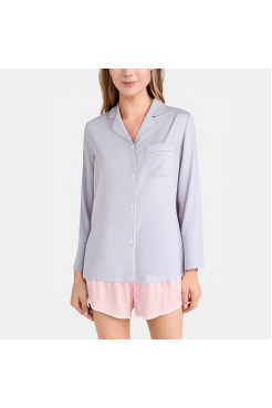 Simple soft satin women's long sleeve pajamas