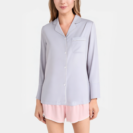 Simple soft satin women's long sleeve pajamas