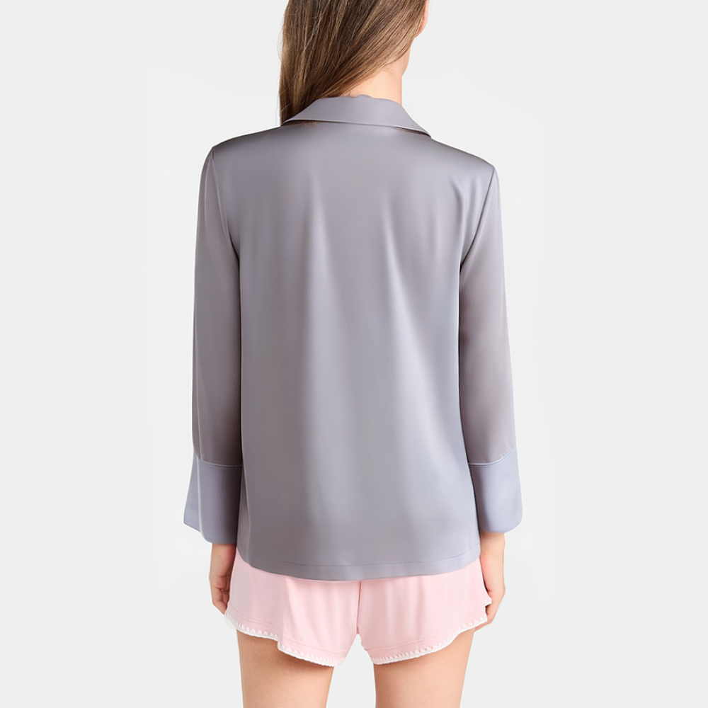Simple soft satin women's long sleeve pajamas
