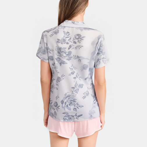 Floral print lapel women's short sleeve pajamas